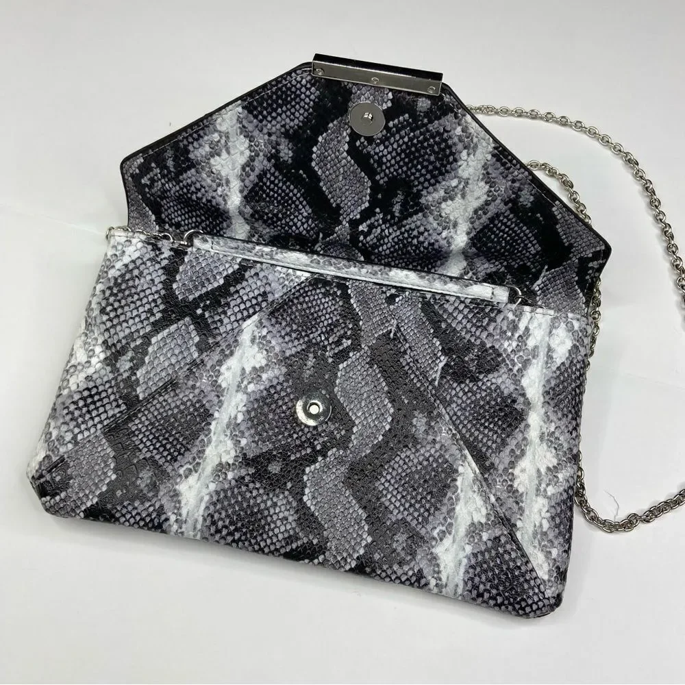 INC Faux Snakeskin Crossbody Clutch Black White